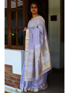 Lavender Purple, Handwoven Organic Cotton, Textured Weave , Jacquard, Festive Wear, Jari, Butta Saree